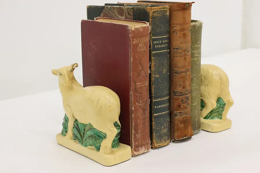 Main image of Pair of Vintage Painted Sheep Bookends, Borghese