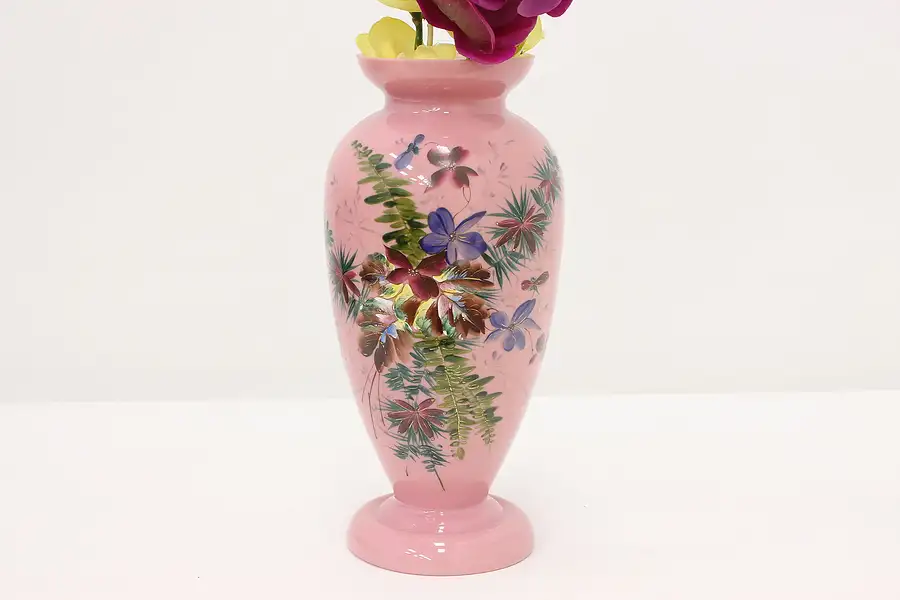 Main image of Victorian Antique Hand Painted Blown Cased Art Glass Vase