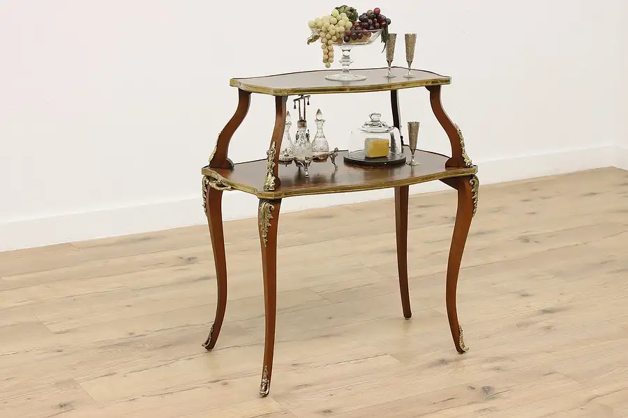 Main image of French Antique Two Tier Marquetry & Brass Console