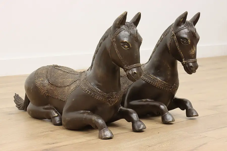 Main image of Pair of Chinese Vintage Patinated Brass Horse Sculptures