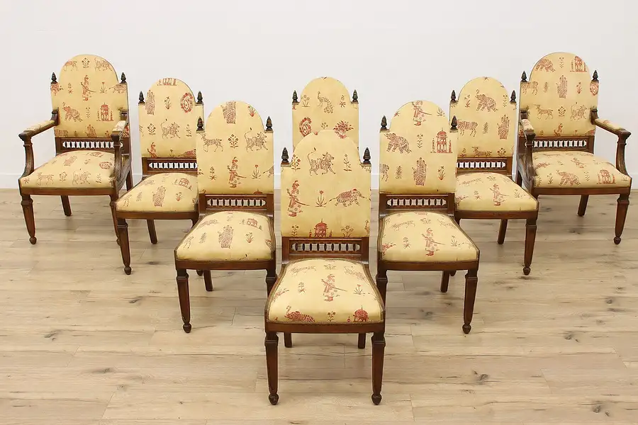 Main image of Set of 8 Victorian Antique Carved Oak & Ebony Dining Chairs