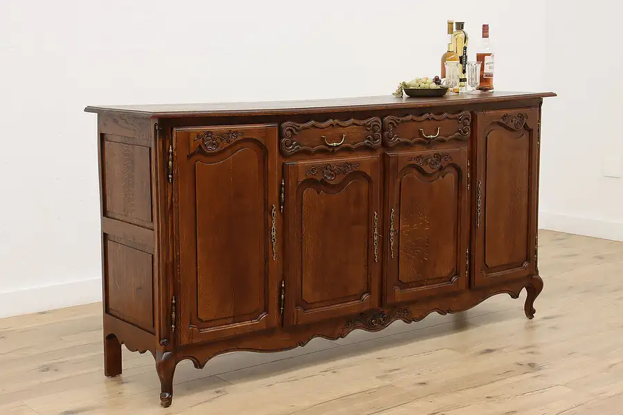 Main image of Country French Antique Carved Oak Buffet, Server, Sideboard