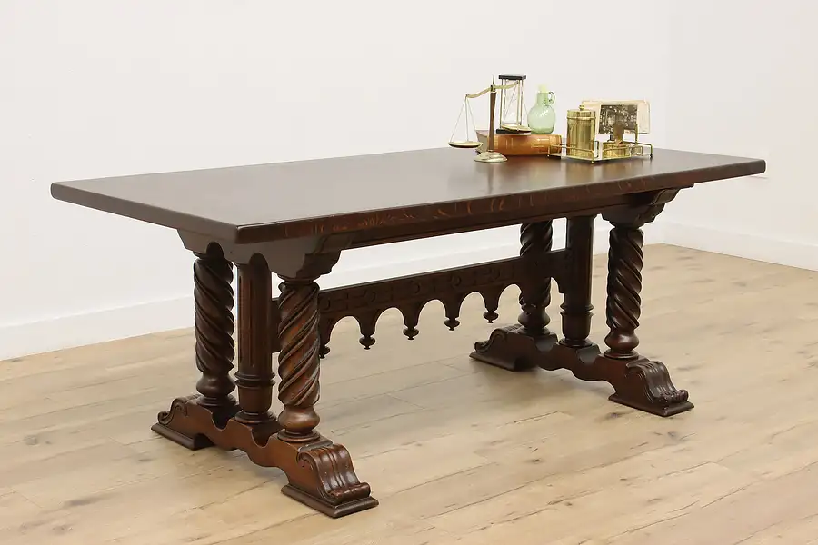 Main image of Renaissance Antique Oak Library or Dining Table, Spiral Legs