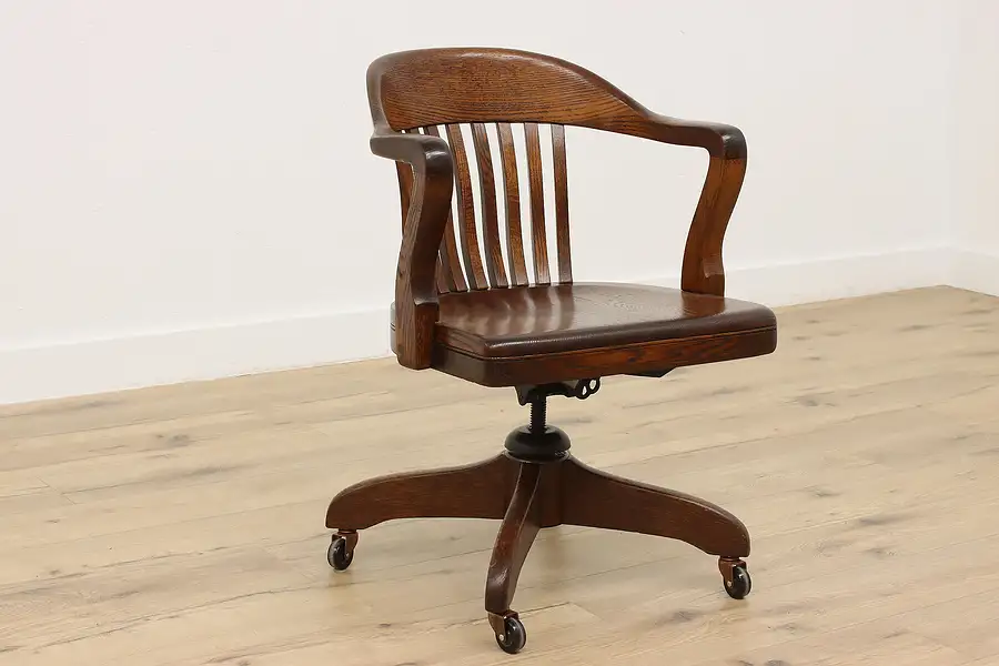 Main image of Traditional Antique Oak Swivel Adjustable Desk Chair Taylor