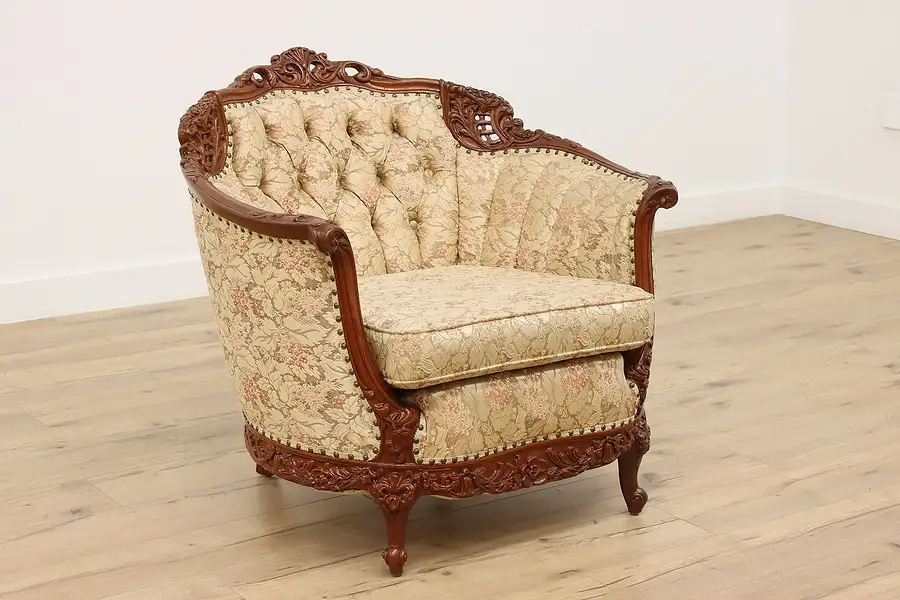 Main image of French Design Vintage Carved Birch Music Room Armchair