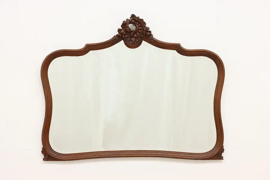 Main image of French Antique Carved Mahogany Hall or Bedroom Wall Mirror