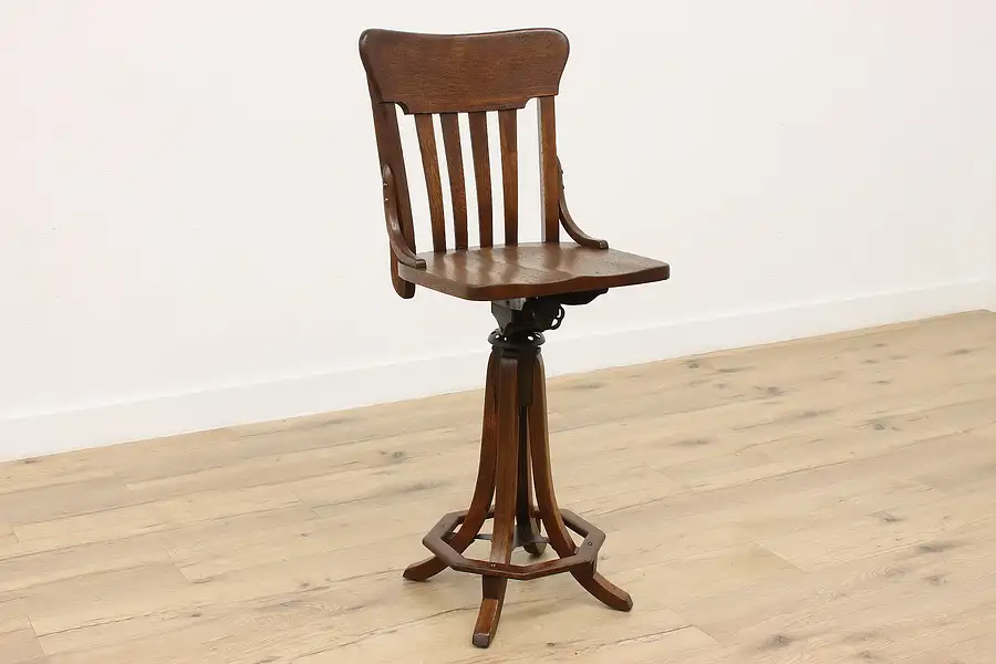 Main image of Arts & Crafts Antique Oak Drafting or Architect Swivel Stool