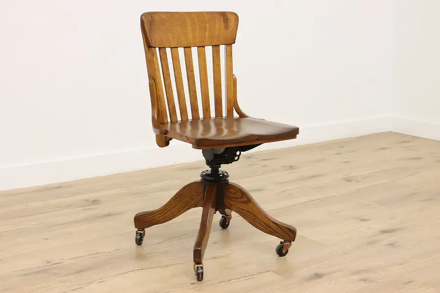 Main image of Arts & Crafts Antique Oak Swivel Adjustable Desk Chair