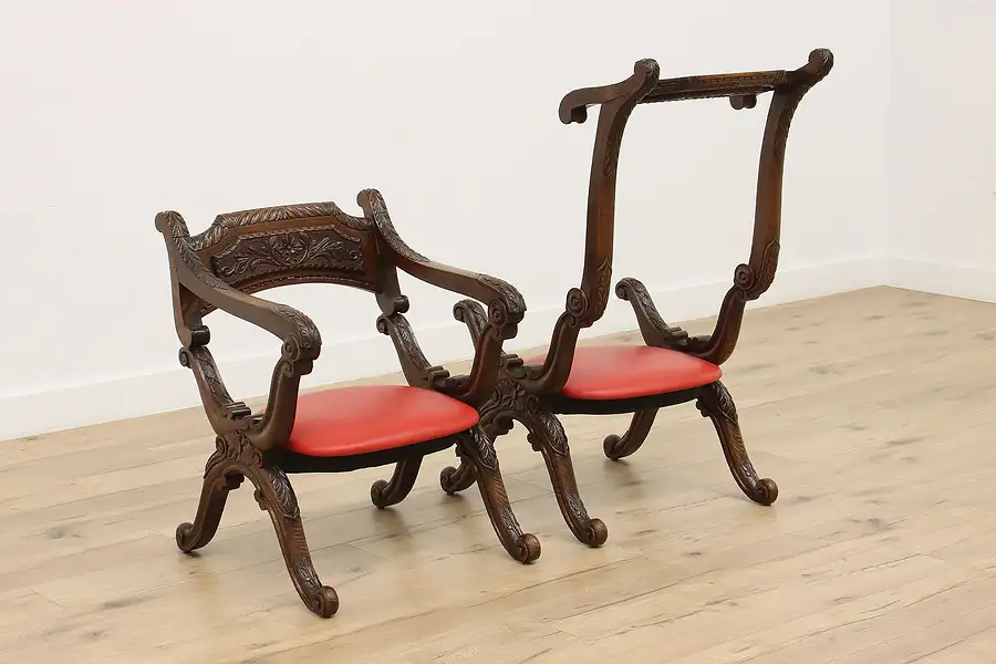 Main image of Pair of Renaissance Antique Carved Oak Church Kneeler Chairs