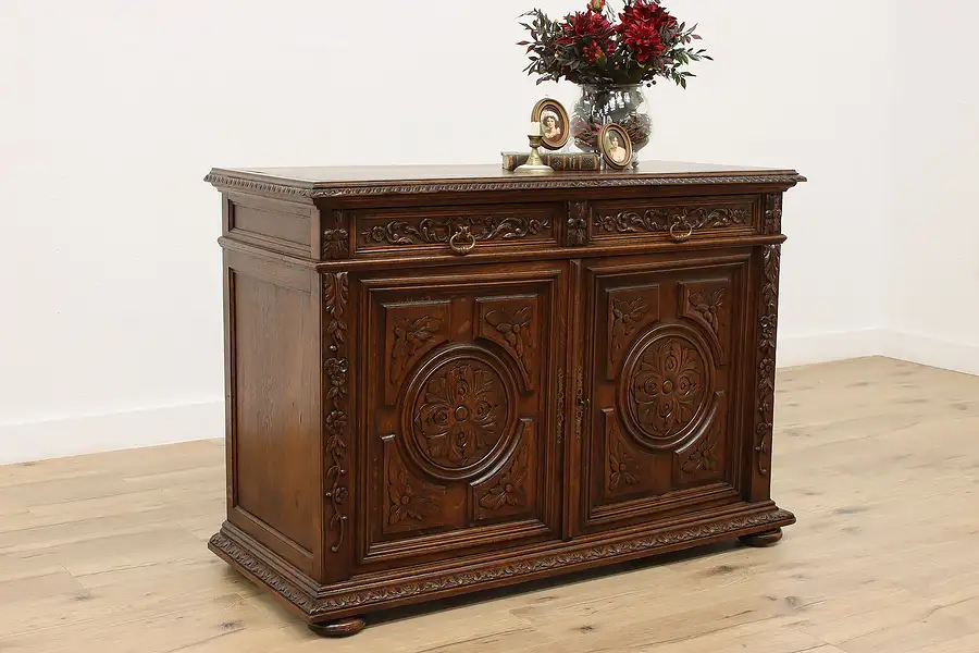 Main image of Renaissance Antique Carved Oak Sideboard, Bar, or TV Console