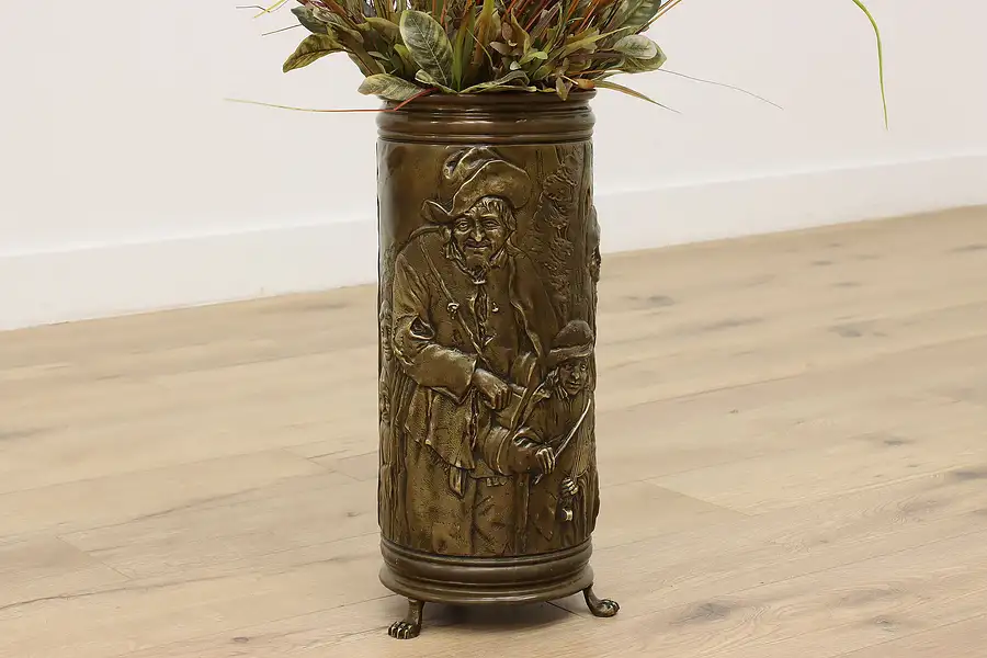 Main image of Farmhouse Antique Embossed Brass Umbrella Stand or Planter