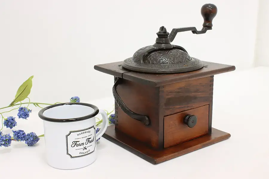 Main image of Farmhouse Antique Birch & Cast Iron Coffee Grinder, Logan