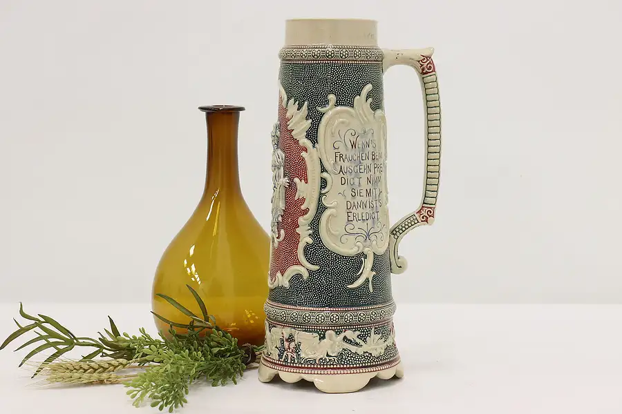 Main image of German Antique Folk Art Painted Ceramic Large Beer Stein