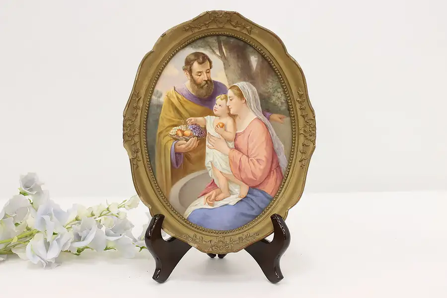 Main image of Painted Porcelain Framed Antique Baby Jesus Portrait Plaque