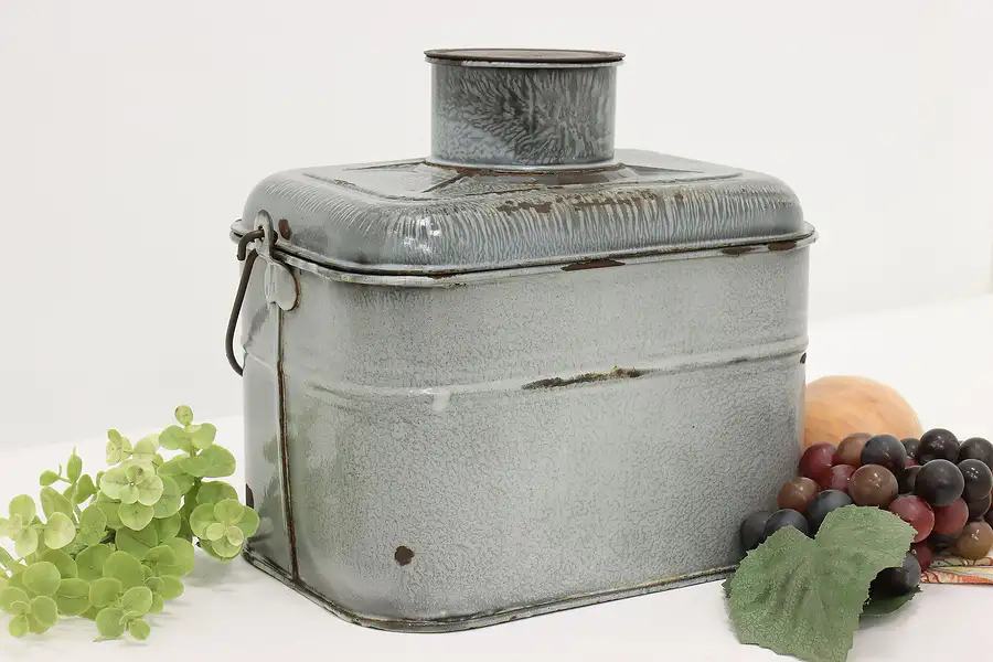 Main image of Farmhouse Antique Enamel Lunch or Dinner Pail w/ Coffee Cup