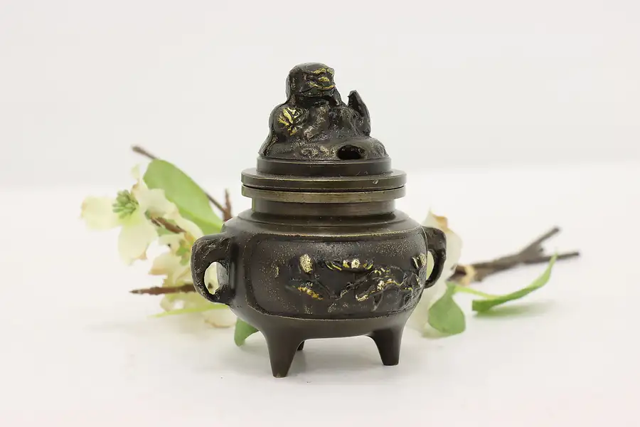 Main image of Asian Vintage Patinated Bronze Incense Burner, Foo Dog