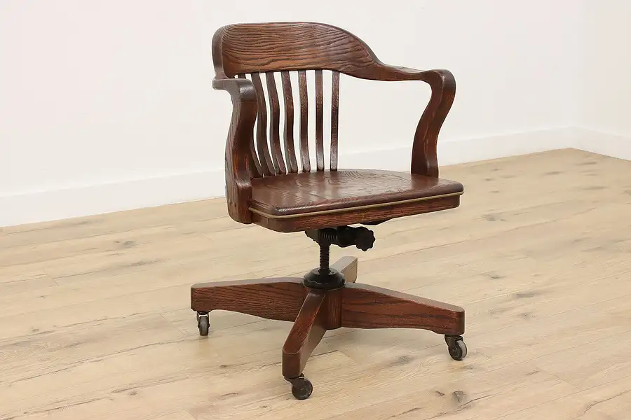 Main image of Oak Vintage Office Library Swivel & Adjustable Desk Chair