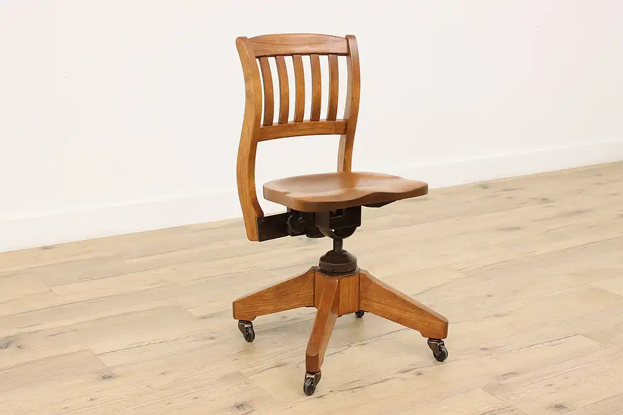 Main image of Walnut Vintage Adjustable & Swivel Office Library Desk Chair