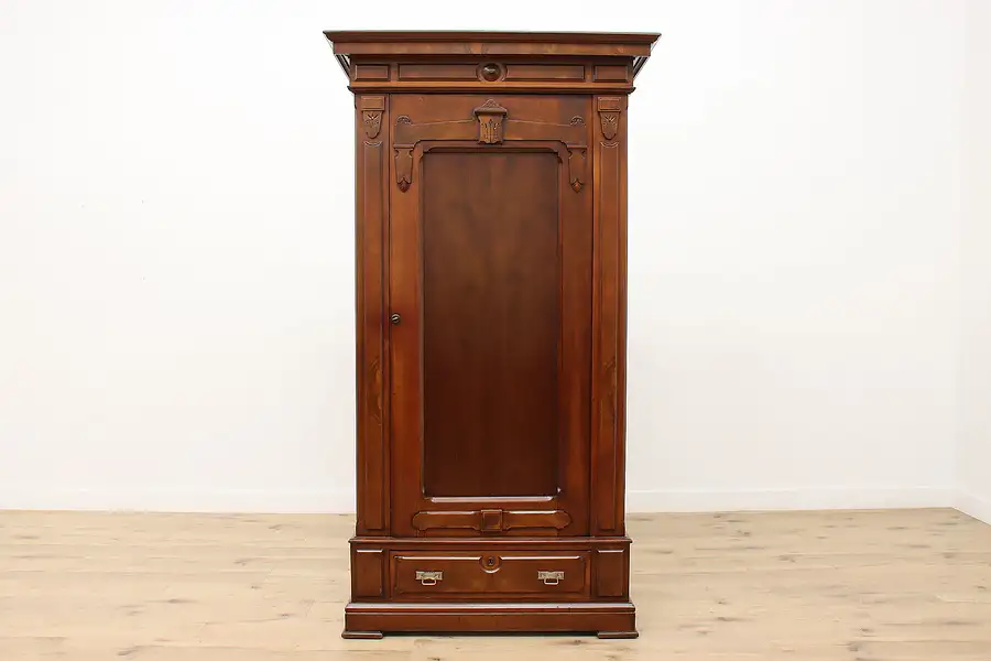 Main image of Victorian Eastlake Antique Wardrobe or Closet, Spoon Carving