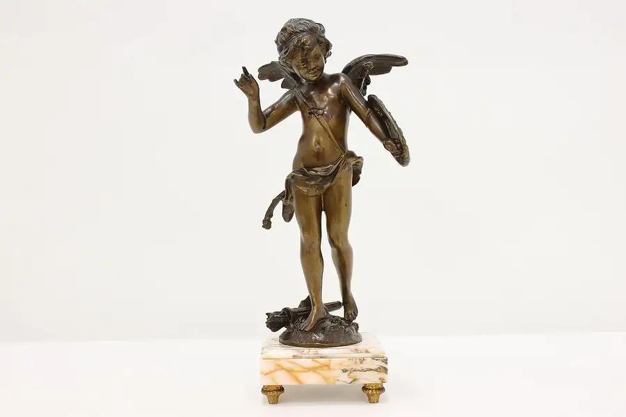 Main image of French Antique Cupid Sculpture on Marble Base after Moreau