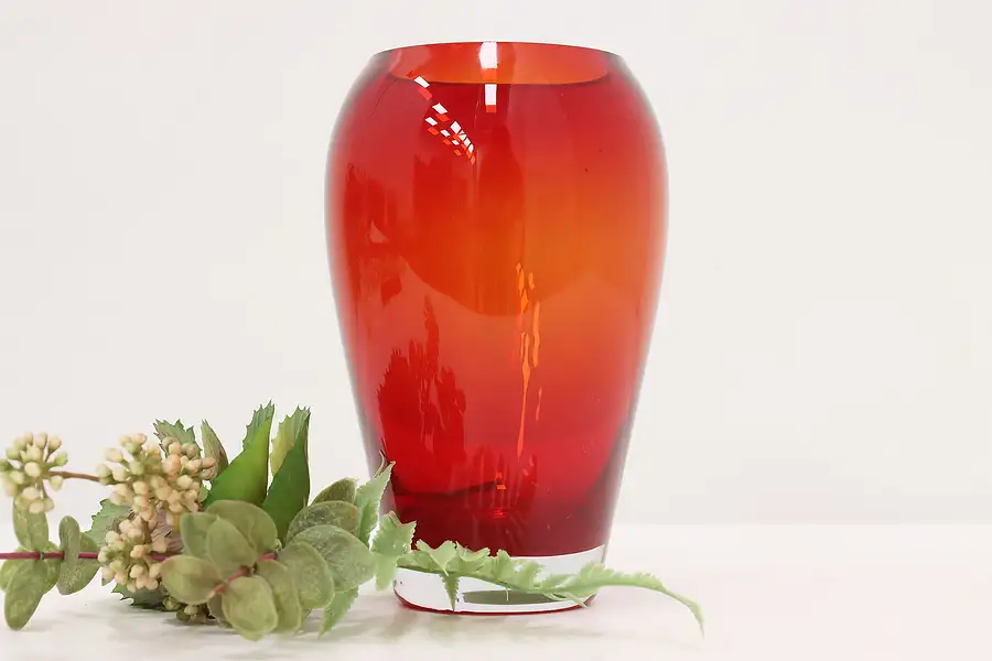 Main image of Red Vintage Blown Cased Art Glass Flower or Decorative Vase