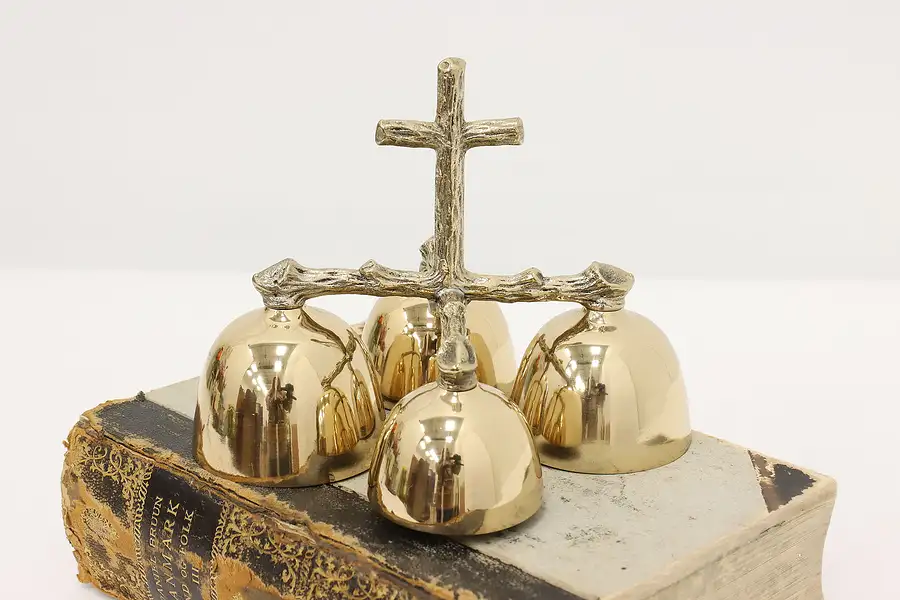 Main image of Victorian Design Vintage Cast Brass Altar Bells, Cross