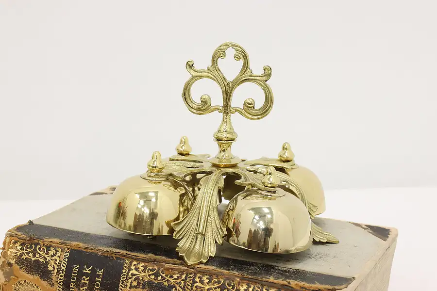 Main image of Victorian Design Vintage Cast Brass Altar Bells, Leaves