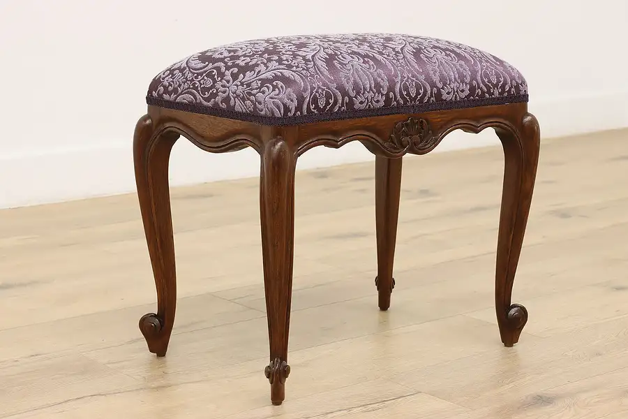 Main image of Country French Vintage Carved Oak Footstool or Small Bench