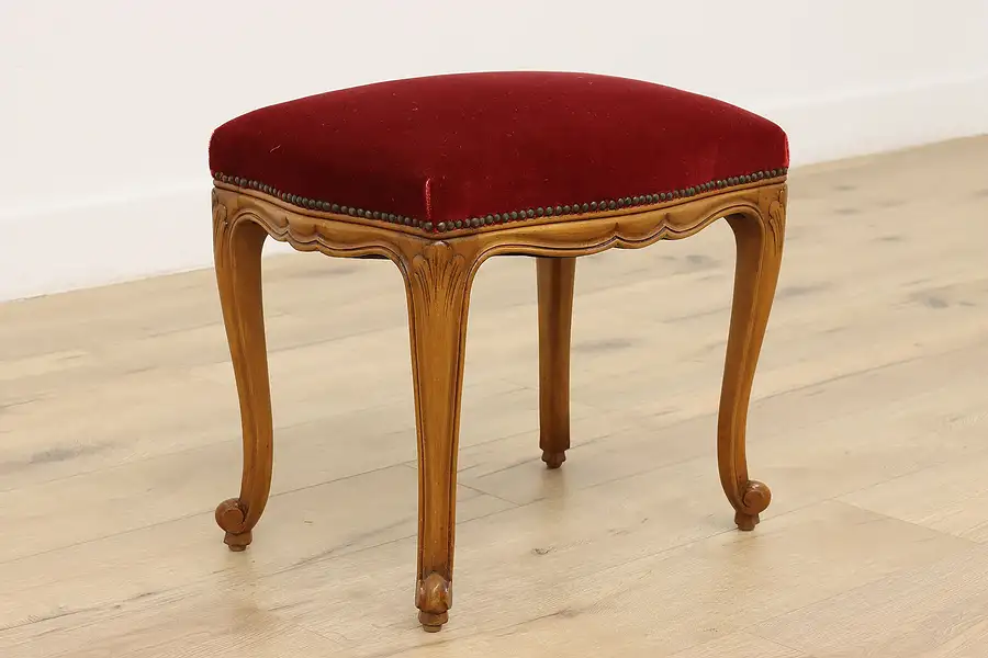 Main image of Country French Vintage Red Mohair Footstool or Small Bench