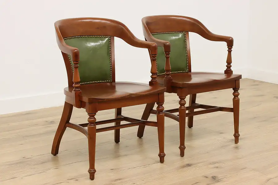 Main image of Pair Vintage Traditional Banker Office Library Desk Chairs