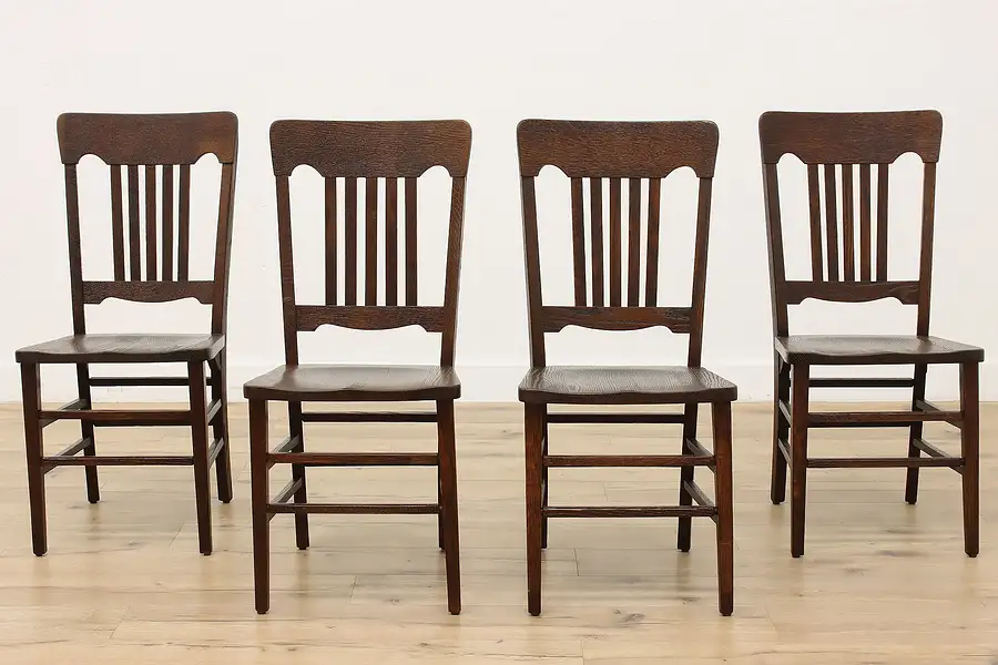 Main image of Set of 4 Farmhouse Antique Oak Dining or Gaming Chairs