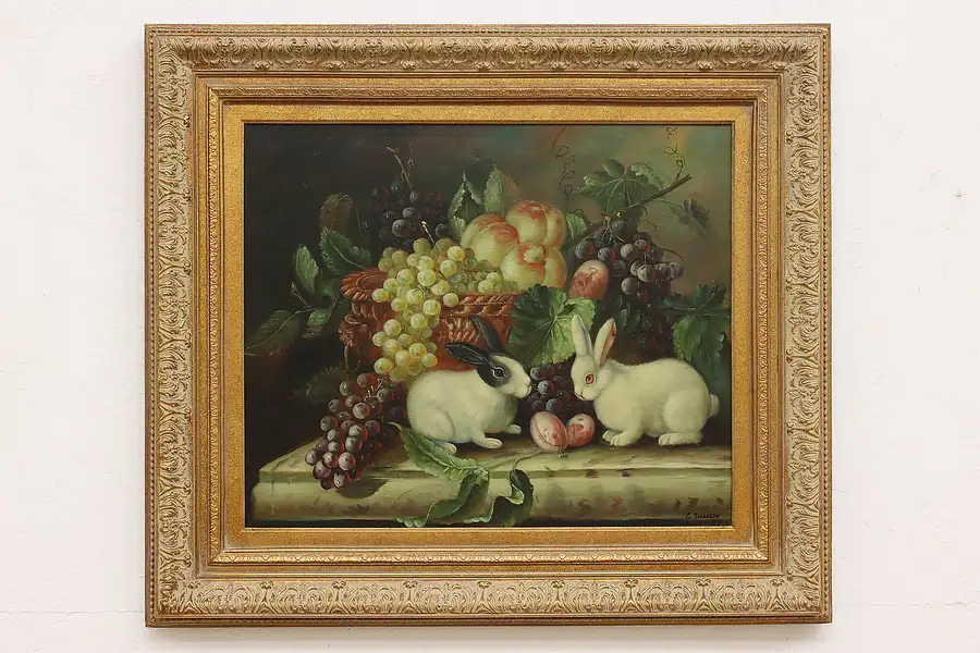 Main image of Rabbits Still Life Vintage Original Oil Painting Swanson 33"