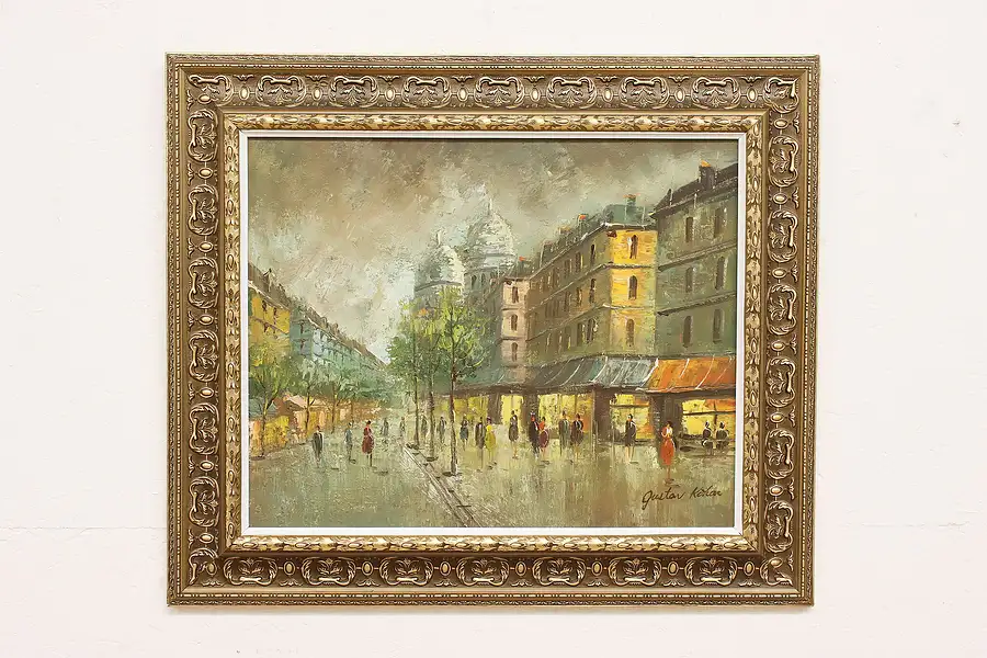 Main image of Paris Montmartre Vintage Original Oil Painting Signed 32"