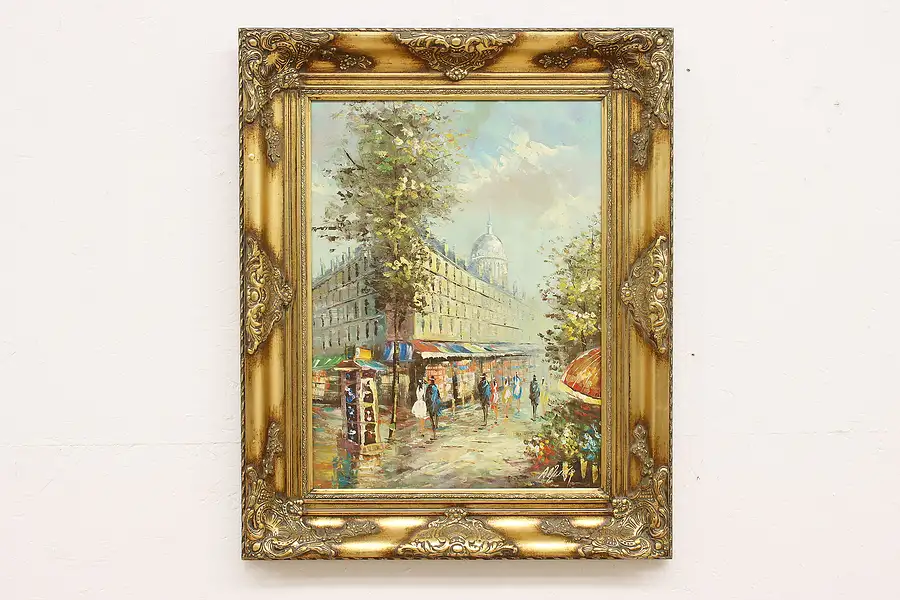 Main image of Monmartre Paris Vintage Original Oil Painting Signed 32"