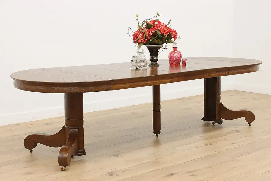 Main image of Empire Design Antique Round 45" Oak Dining Table, 5 Leaves