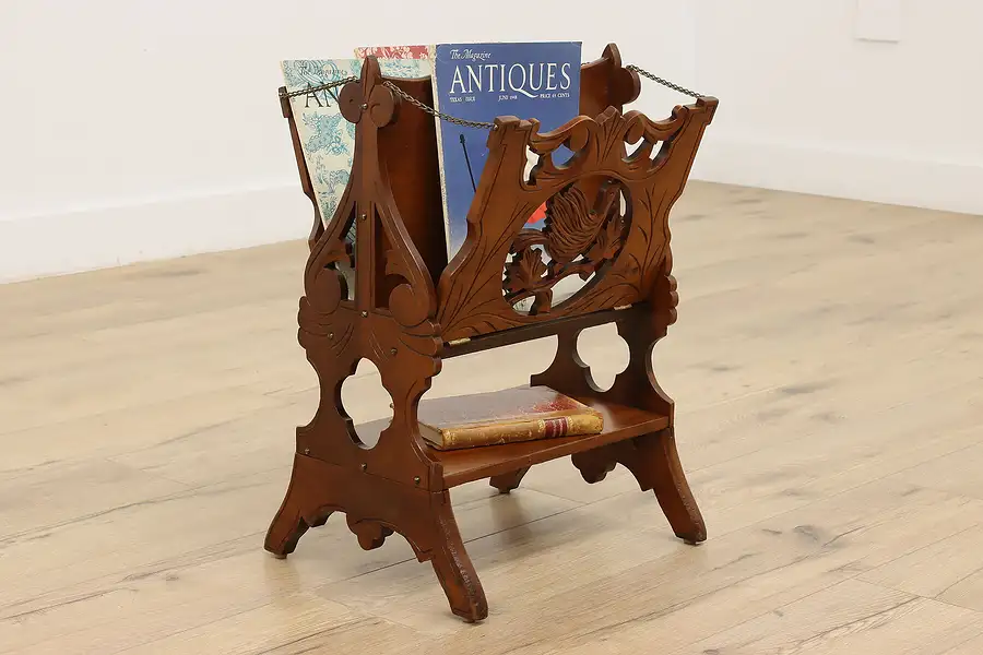 Main image of Victorian Antique Walnut Music & Magazine Rack, Carved Doves