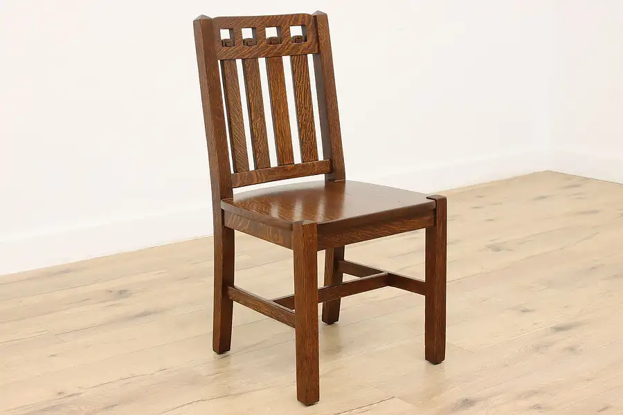 Main image of Arts & Crafts Antique Mission Carved Oak Side Chair