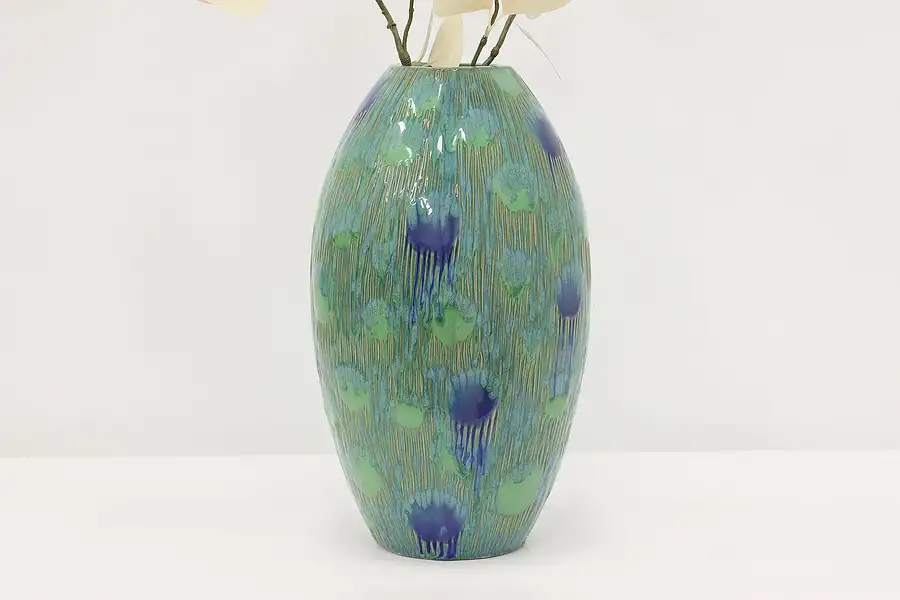 Main image of Ceramic Vintage Blue & Teal Glazed Flower Vase