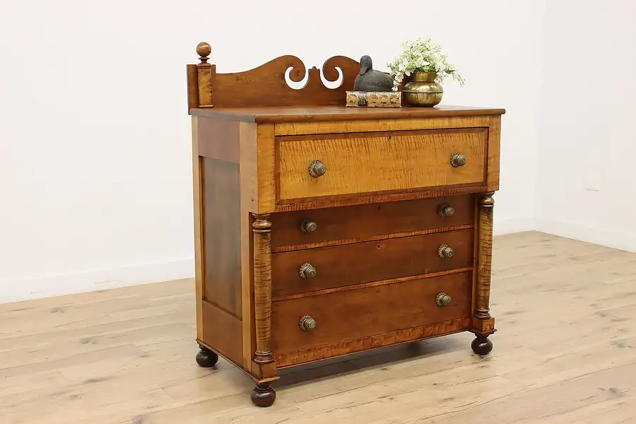 Main image of Empire 1840s Antique Cherry & Maple Chest or Dresser