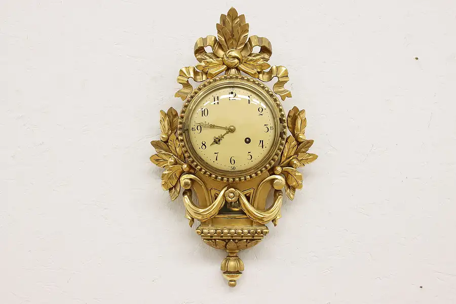 Main image of Carved Rococo Design Vintage Swedish Wall Clock Westerstrand