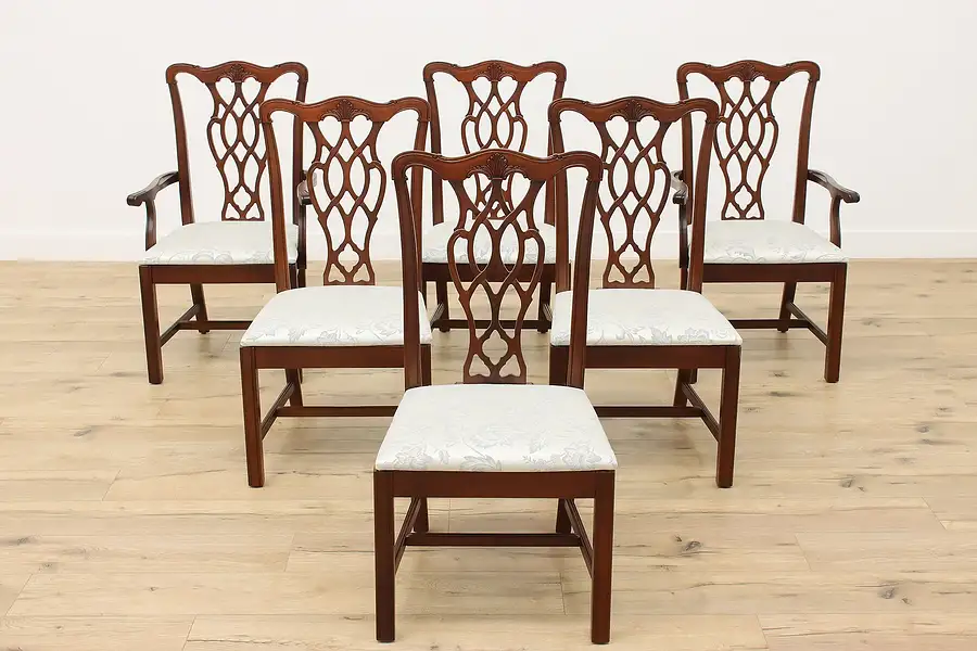 Main image of Set of 6 Georgian Vintage Carved Mahogany Dining Chairs