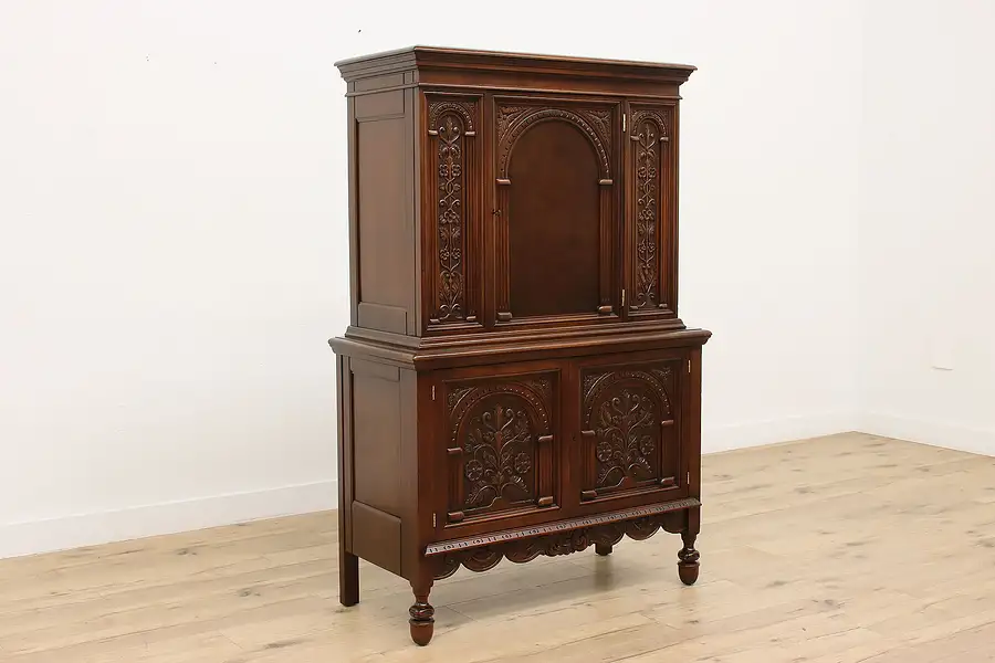 Main image of Tudor Design Antique Carved Bar or China Cabinet, Batik