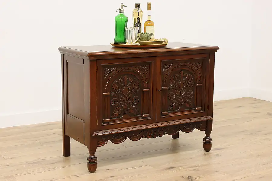 Main image of Tudor Design Antique Carved Buffet or Bar Cabinet, Batik