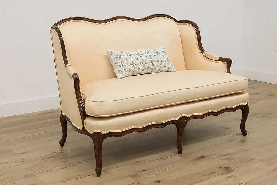 Main image of Country French Vintage Peach Upholstery Settee Sofa Henredon