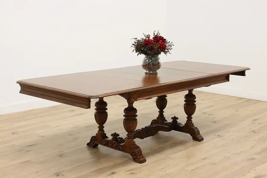 Main image of Tudor Design Antique Carved Dining Table, 3 Leaves, Batik