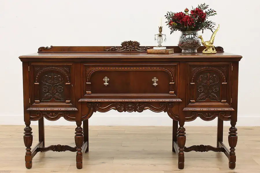 Main image of Tudor Design Antique Carved Sideboard or Server, Batik