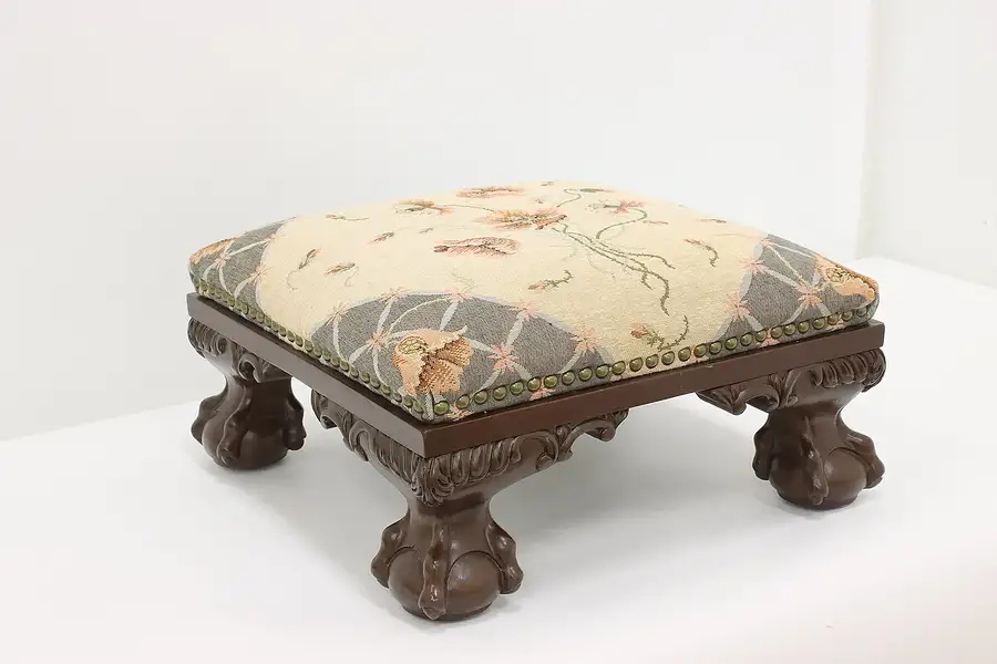 Main image of Georgian Design Vintage Upholstered Footstool, Flowers