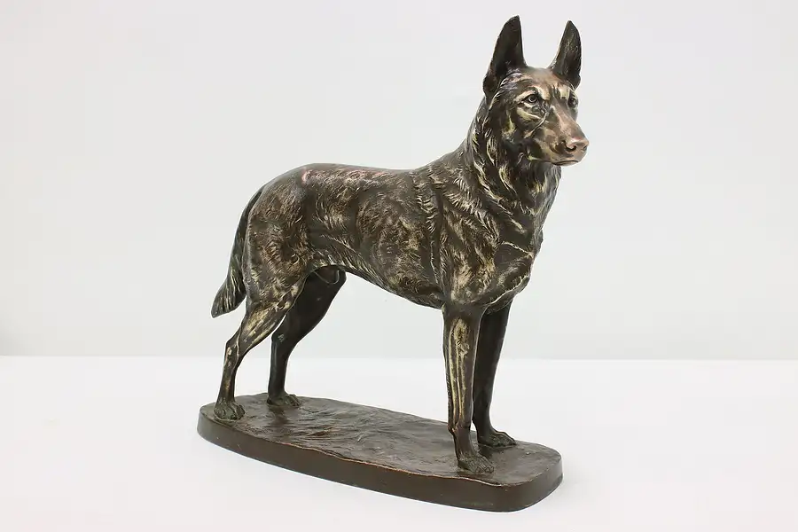 Main image of German Shepard Antique Copper Plated Sculpture, Signed