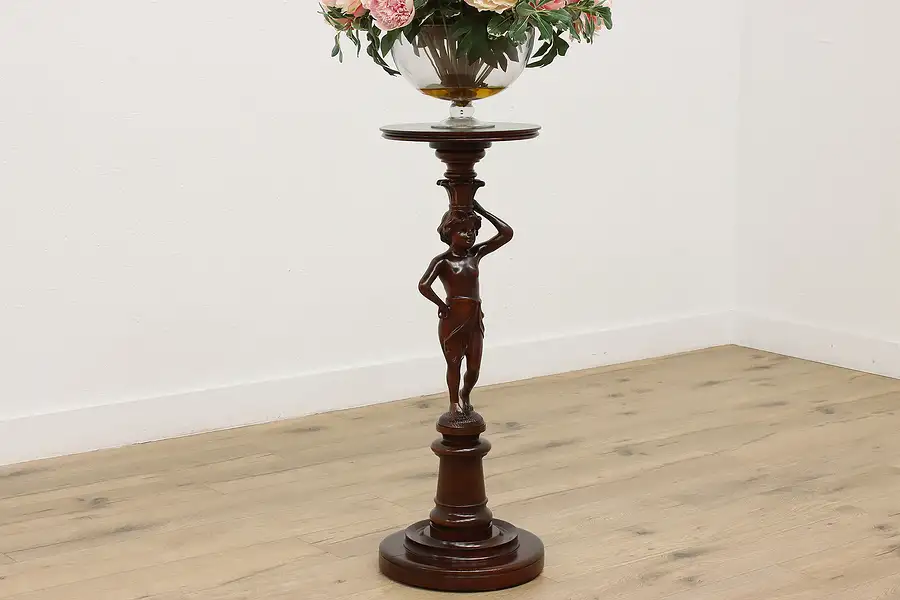 Main image of Victorian Antique Plant or Sculpture Pedestal, Carved Figure