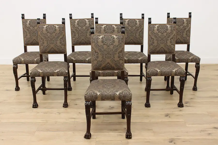 Main image of Set of 8 Renaissance Design Antique Carved Dining Chairs